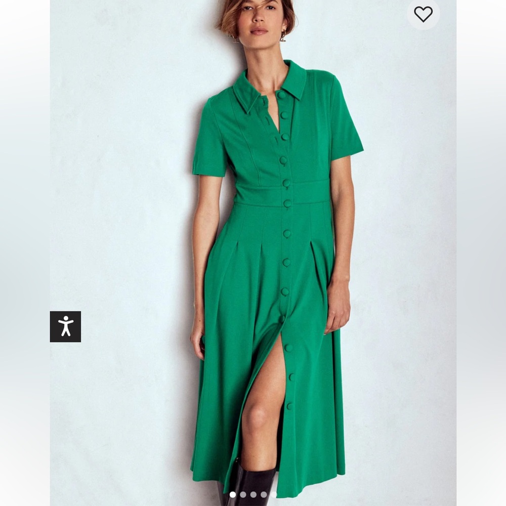 Boden Emerald Green Button-Front Midi Dress